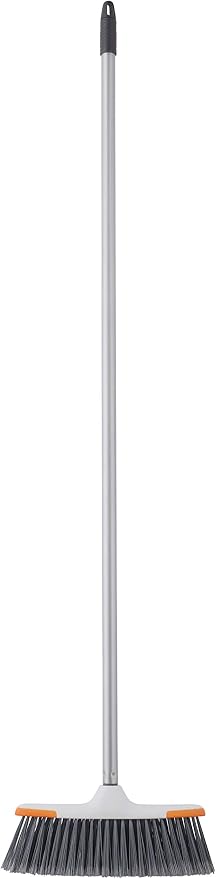 Superio Angle Broom and Clip-On Dustpan Set, Slim Hand Broom Telescopic Handle 53 Inches Tall, Clip On Dust Pan with Low Edge Rubber Lip