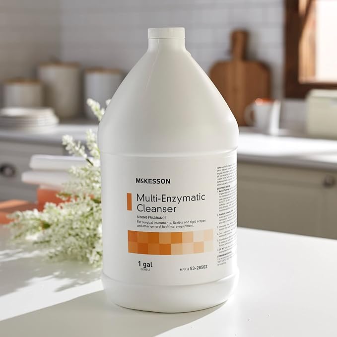 McKesson Multi-Enzymatic Cleanser for Surgical Instruments & General Healthcare Equipment, 1 Gallon [Pack of 4] Spring Fresh