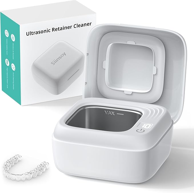 Ultrasonic Retainer Cleaner, Rechargeable Retainer Cleaner Machine, 50kHz Ultrasonic Cleaner for Night Guards, Mouth Guards, Dentures, Braces, Aligner, 170ML, 2 Modes