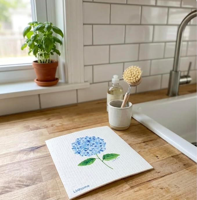 Garden Collection Hydrangea Swedish Dishcloth, Reusable Paper Towel, Super Absorbent Cellulose Sponge, Kitchen Cleaning Cloth, Washable & Compostable (Hydrangea Harmony - 1 Pack)