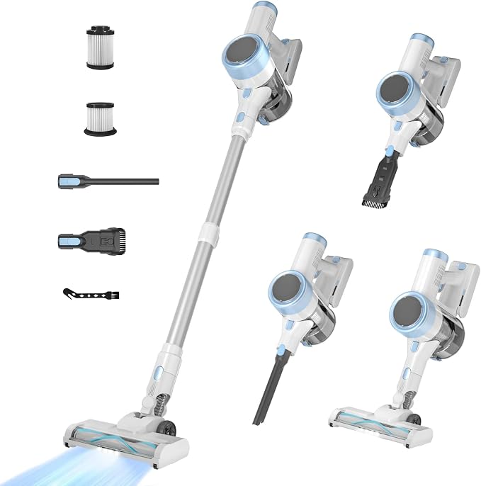 Cordless Vacuum Cleaner, 500W 45Kpa Vacuum Cleaners for Home, 6-in-1 Stick Vacuums with LED Touch Screen, Rechargeable Cordless Vacuums for Pet Hair Carpets Hard Floors, 1.0L Dust Cup