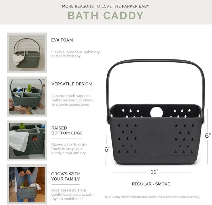 Parker Baby Bath Caddy | BPA Free & Food Grade Shower Caddy Organizer for Toys & Supplies | Quick-Dry, Sturdy & Perfect Size Shower Basket w/Handle in Neutral Colors