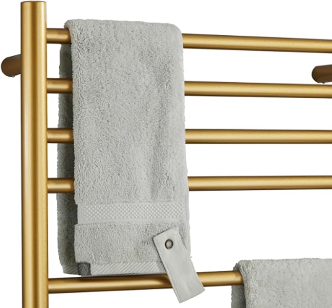 Electric Towel Warmers Radiator with Timer Gold, 140W Wall-Mounted & Freestanding Heated Towel Drying Rack with 11 Bars, 304 Stainless Steel Heated Towel Rail for Bathroom, Plug-in