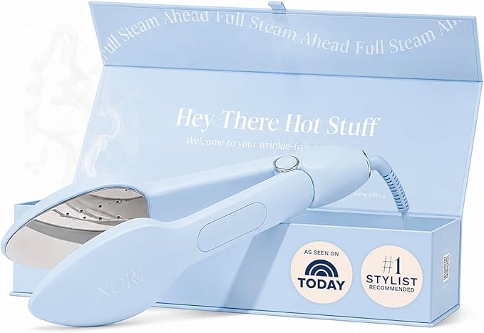 Nori Press Travel Steam Iron - Handheld Iron With Optional Steam Feature - No Ironing Board Required - Easy to Use w/ 6 Fabric Settings - Removes Wrinkles - User Manual Included -Blue