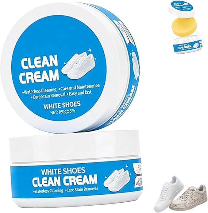 White Shoe Cleaner Cream, 2Pcs Multipurpose No-Wash Solid Cleaning Paste With Sponge, Stain Remover Cream For Leather Sneakers And Shoe Soles