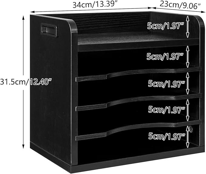 YMYNY Desktop File Organizer with Handle, Document Letter Mail Tray Sorter with 3 Adjustable Shelves, 5 Tiers Paper Holder for School Home Office Desk,Black,13.4 * 12.4 * 9.06" UHBC006B