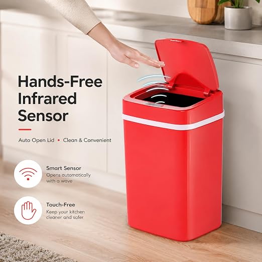 DZT-12-5S Smart Motion Sensor Trash Can 10.3 * 7.8 * 14.1inch | 0.3s Fast Opening, Auto Close & Touch-Free Operation for Home and Office (Rose-Pink)