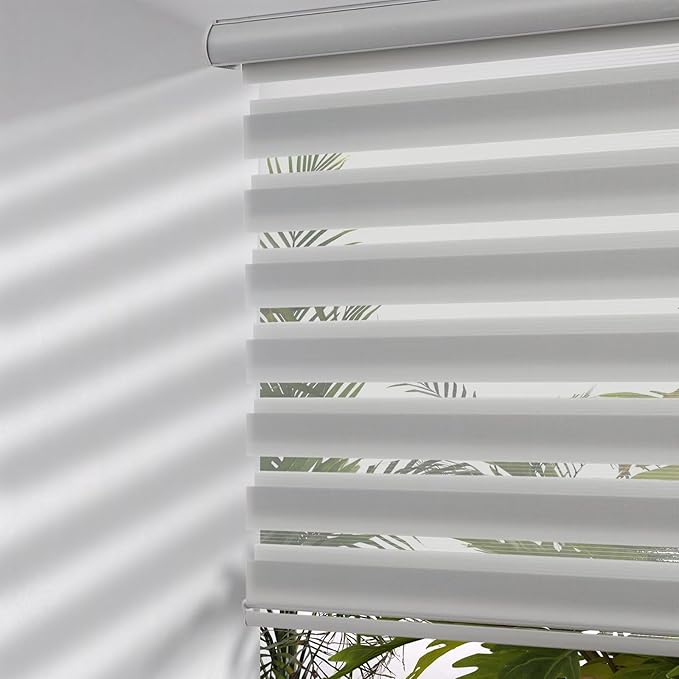MYshade Cordless Zebra Blinds with Free-Stop Function - Dual Layer Light Filtering & Privacy Sheer Shades for Day and Night - Easy Install Window Shades for Home, Living Room, 47" W x 72" H,Grey