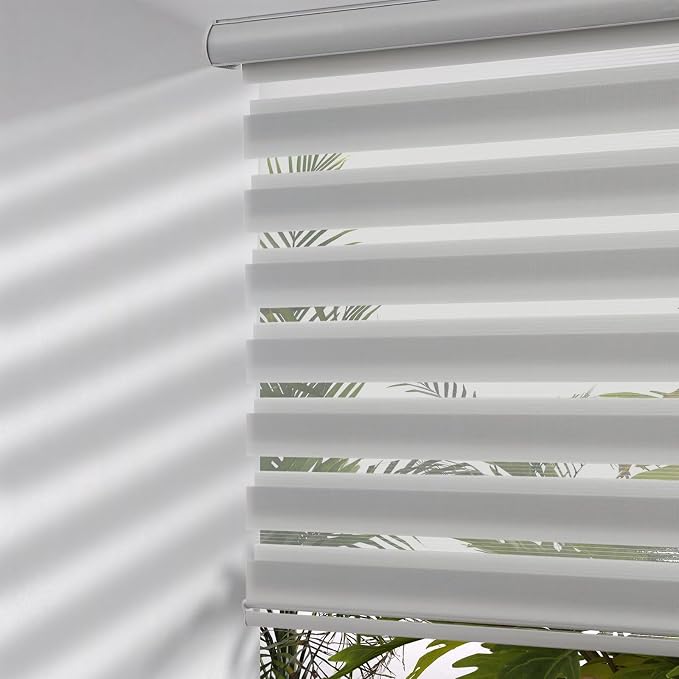 MYshade Cordless Zebra Blinds with Free-Stop Function - Dual Layer Light Filtering & Privacy Sheer Shades for Day and Night - Easy Install Window Shades for Home, Living Room, 20" W x 72" H,Grey