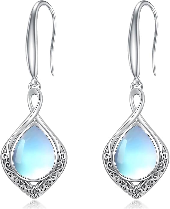 PELOVNY Celtic Knot Filigree Earrings for Women 925 Sterling Silver Moss Agate/Birthstone Infinity Earrings Birthday Christmas Jewelry Gifts for Mom Daughter Wife Sister