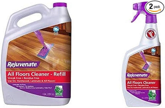 Rejuvenate High Performance All-Floors and Hardwood No Bucket Needed Floor Cleaner Powerful PH Balanced Shine with Shine Booster Technology Low VOC Best in Class Products (128oz + 32oz x 2 Pack)