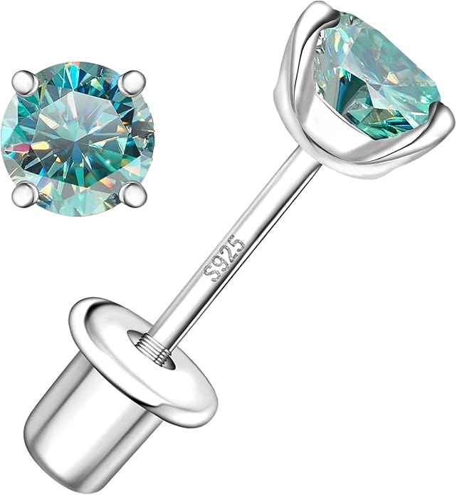 Moissanite Screw Back Earrings Studs - 0.2CT-4CT Moissanite Earrings for Women 925 Sterling Silver Piercing Real Colorful Moissan Hypoallergenic Jewelry Ear Stud Gifts