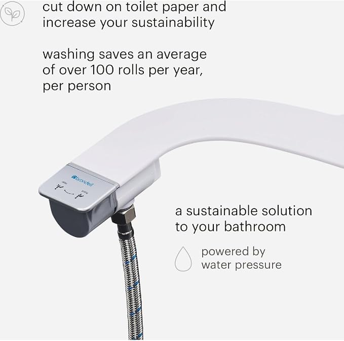 Brondell Bidet Attachment for Toilet SS-250 SimpleSpa Fresh Water Spray with Adjustable Water Pressure Side Arm Control, Slim Bidet Sprayer, Silver Knob (Dual Nozzle)