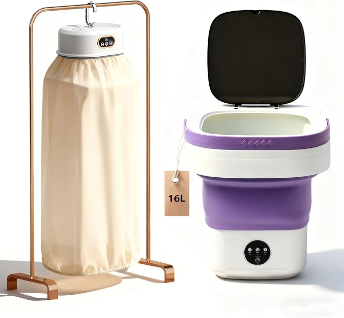 Portable Washer and Dryer Bundle - Foldable 16L Washing Machine with 3 Cleaning Modes + Quiet Compact Dryer with Adjustable Timer, Perfect for Travel, Apartment, Baby/Intimate Apparel