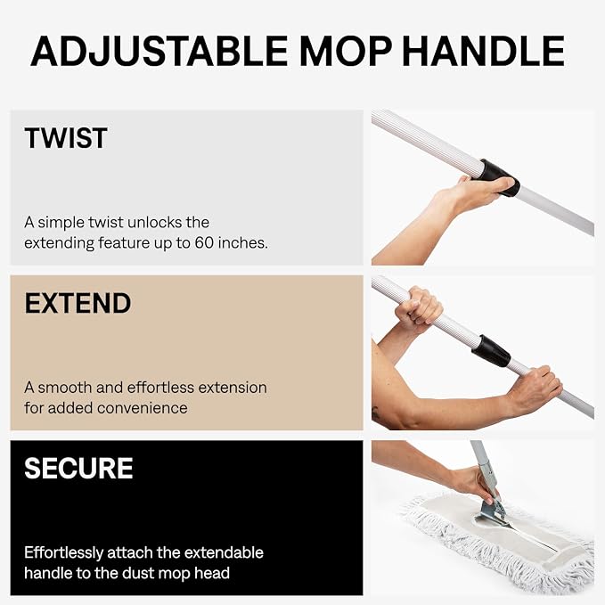 24 Inch Yellow Commercial Dust Mop & Floor Sweeper with Extendable Handle – Mop for Hardwood, Tile, and Concrete Floor Cleaning