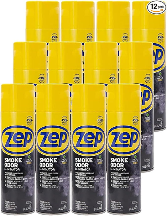 Zep Smoke Odor Eliminator Aerosol Spray - 16 oz. (Pack of 12) ZUSOE16 - Refresh and Deodorize Cannabis, Tobacco, Cigarette, Cigar, and Smoky Air in Homes, Cars, Offices and MORE
