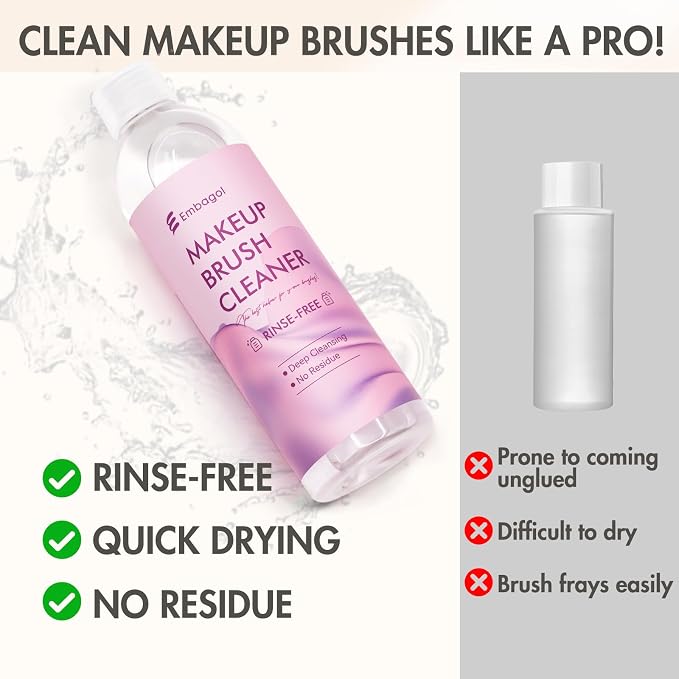 Makeup Brush Cleaner, Easily Remove Stubborn Makeup, Dirt & Impurities from Makeup Brushes, Rinse-Free & Quick Drying & Vegan & Cruelty-Free(250ml/8.45 fl oz)