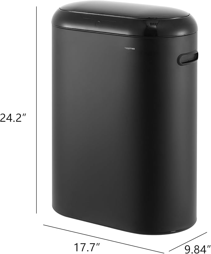 happimess HPM1016B Robo Kitchen 13.2-Gallon Slim Oval Motion Sensor Touchless Trash Can with Touch Mode, Fingerprint Resistant, Modern, Minimalistic for Kitchen, Office, Bathroom, Charcoal Black