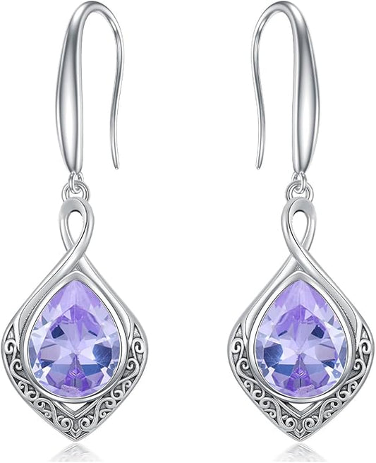 PELOVNY Celtic Knot Filigree Earrings for Women 925 Sterling Silver Moss Agate/Birthstone Infinity Earrings Birthday Christmas Jewelry Gifts for Mom Daughter Wife Sister