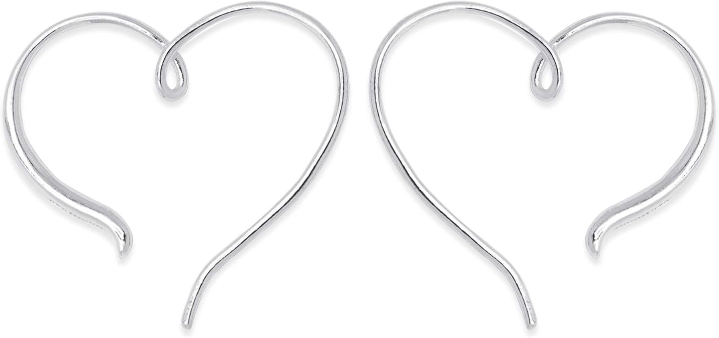 Boma Jewelry Sterling Silver Polished Heart Pull Through Hoop Earrings