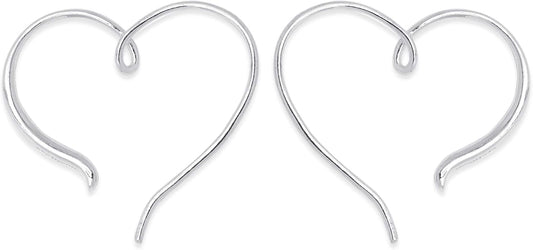 Boma Jewelry Sterling Silver Polished Heart Pull Through Hoop Earrings