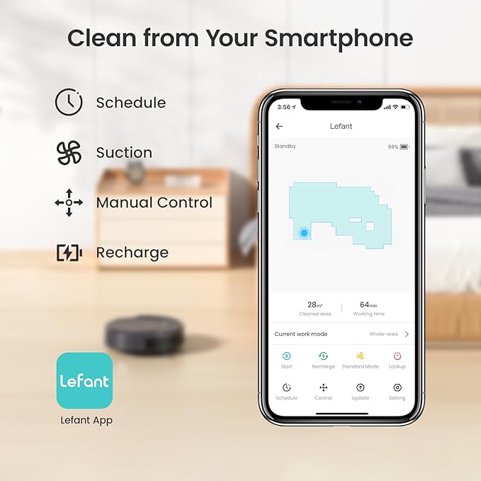 Lefant Robot Vacuums, 2200Pa Suction, 120 Min Runtime, WiFi/App/Alexa Control, Anti-Collision/Drop Sensor, Self-Charging Robotic Vacuum Cleaner, Slim