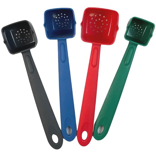 Cook's Rite-Size Set of 4 Square Perforated Portion Control Utensils, Copolymer Plastic Heat Resistant Professional Cooking Spoons