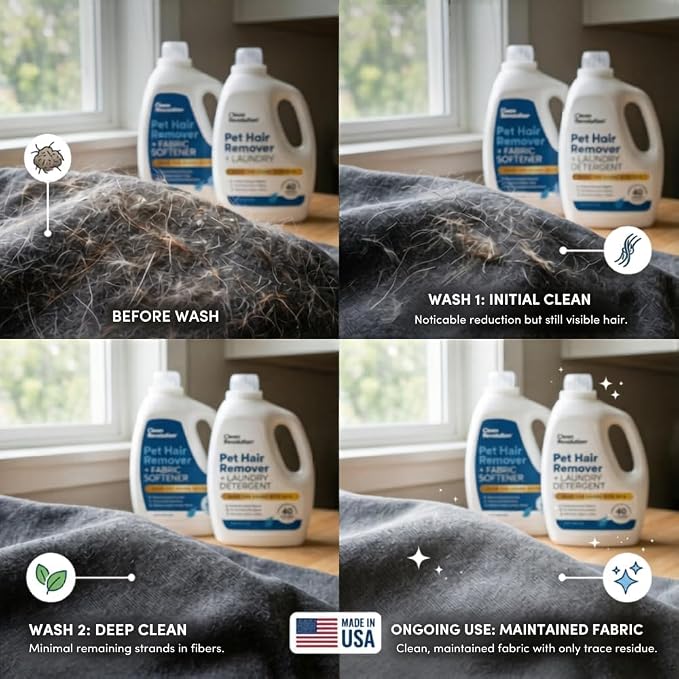 Clean Revolution Pet Hair Remover for Laundry 2-Pack – Removes Dog & Cat Hair Over Time – Enzyme Laundry Detergent & Fabric Softener, Odor Eliminator, Tahitian Palm, 40 oz Each