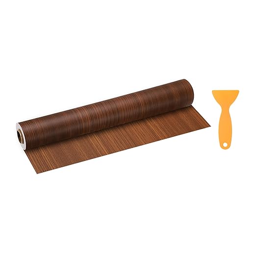 HARFINGTON Wood Grain Repair Tape 15.7 Inch x 33ft Self Adhesive Repair Patch Tape Simulated Wooden Floor Tapes with Plastic Scraper for Tables Doors Windows Furniture, Teak