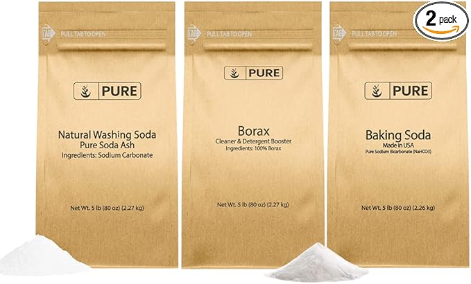 PURE ORIGINAL INGREDIENTS Borax, Washing Soda, and Baking Soda Bundle, (5 lb) Cleaning, Soap DIY