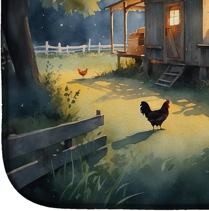 Caroline's Treasures Chicken Coop at Dawn Dish Drying Mat Absorbent Dish Drying Mat Pad for Kitchen Counter Dish Drainer Mat for Countertop, 14 x 21", Multicolor