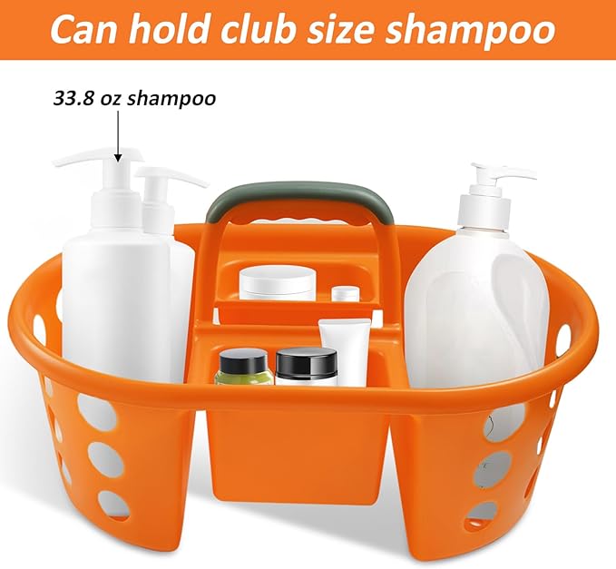 SIMPLYKLEEN Large Shower Caddy Portable 2PC - Made in USA Plastic Jumbo Size Dorm Storage Candy Tote with Handle Shower Organizer for Bathroom, Pantry, Kitchen, College Dorm, Orange