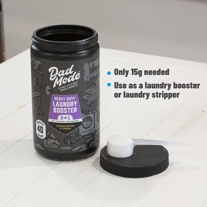 DadMode Heavy Duty Oxygenated Laundry Booster Powder, 7 Enzymes Plus Odor Destroyer, Stain & Odor Remover, Alternative to Harsh Laundry Whiteners, No Fillers, Safe on All Fabrics & Colors, 40 Loads