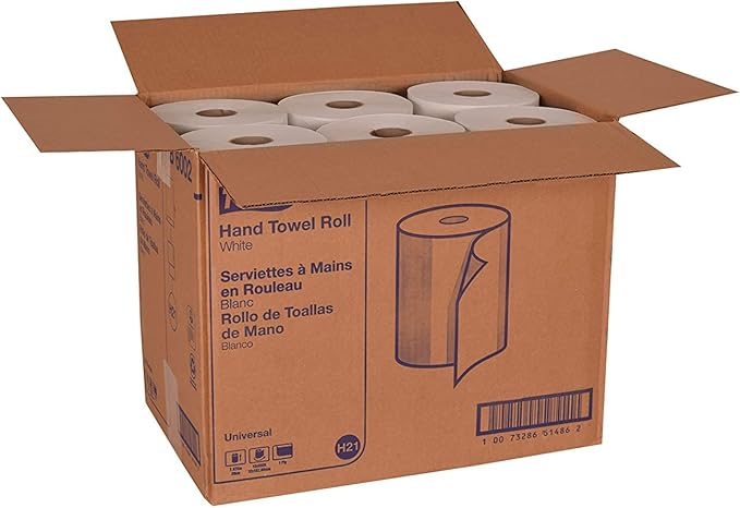 Tork Paper Hand Towel Roll White H21, Universal, 100% Recycled Fiber, 12 Rolls x 600 ft, RB6002