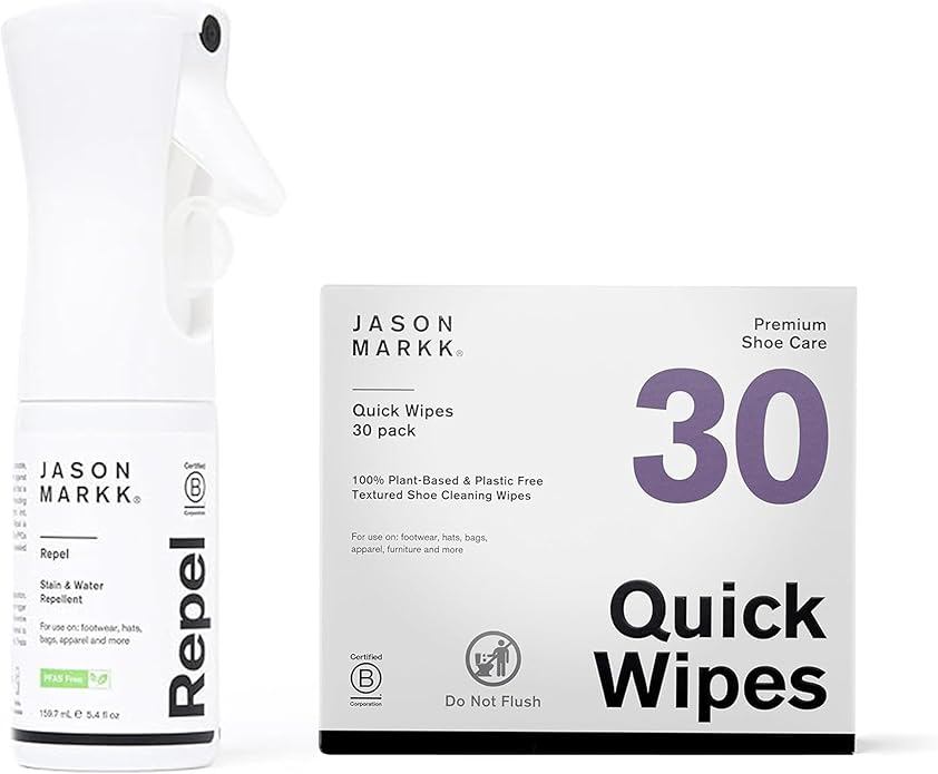 Jason Markk Repel Spray & 30 Quick Wipes Bundle, Sneaker Care & Shoe Non-Aerosol Water & Stain Repellent Spray, Sneaker Care, Ideal for Footwear, Safe for Leather, Suede, Nubuck, Cotton, Knits