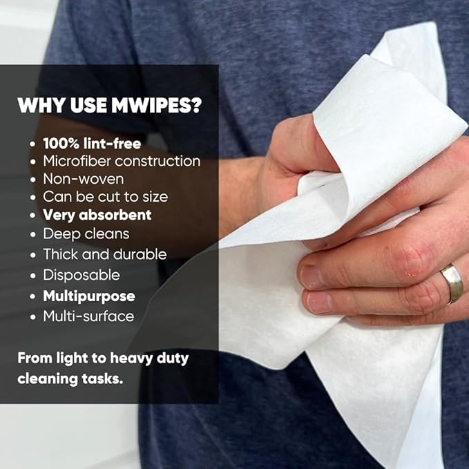 Mwipes Lint Free Cloth - 12" x 12" 500 Pack, Highly Absorbent Disposable Microfiber Wholesale Cleaning Cloths for Industrial, Medical, Staining, Cast Iron, Woodworking, Makeup, Nail Polish