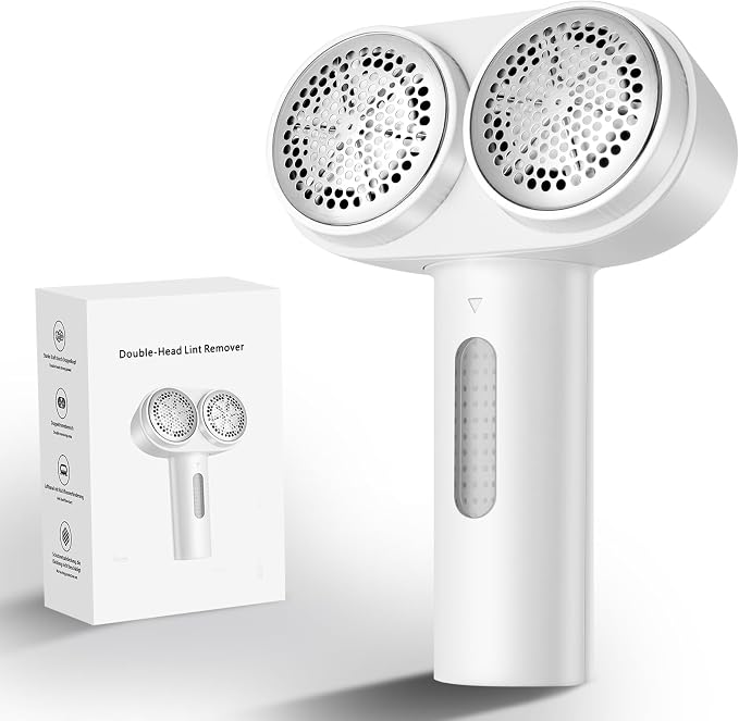 Fabric Shaver, Handzee Electric Lint Shaver, Dual Motor Sweater Shaver, Fabric Pilling Remover, Powerful 2 Gear 6-Leaf Blades, Portable Defuzzer Clothes Fuzz Remover for Sweater Furniture (White) | Equipped with 6 sharp blades, safely remove lint fuzz,...