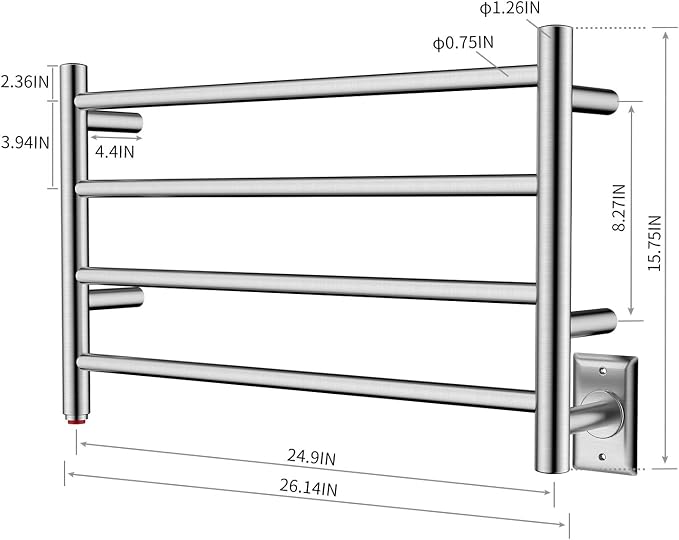 HEATGENE Towel Warmer 4 Bar Towel Dryer Wall-Mounted Plug-in Bath Towel Heater - Brushed