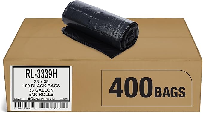 Aluf Plastics T-Tough Roll Pack Low Density Repro Blend Star Seal Coreless Rolls Bag, 33 Gallon 1.2 Mil, 39" Length x 33" Width, H Strength, Black (Pack of 400)