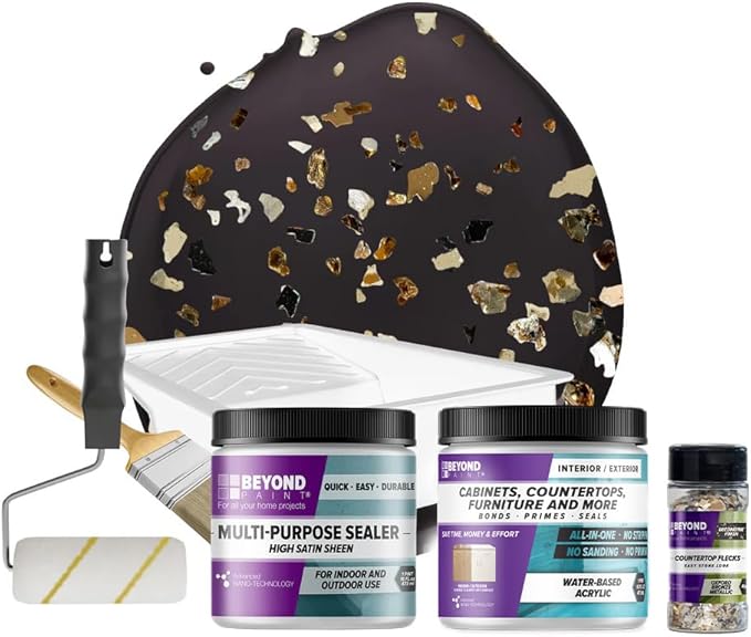 Beyond Paint Oxford Bronze Flecks Countertop Makeover Kit with Paint, Sealer, Flecks, and Tools for Countertops, Licorice