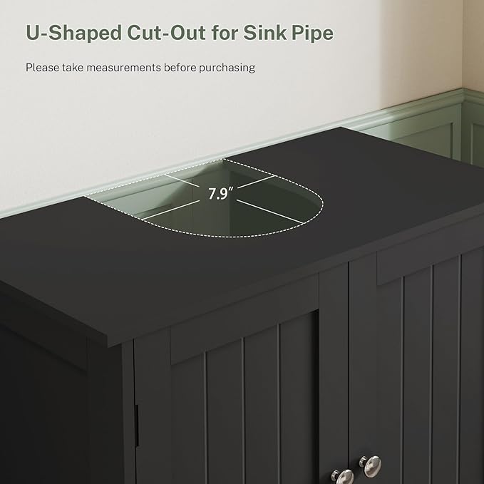 TEENFON Pedestal Sink Storage Cabinet, Under Sink Cabinet with 2 Doors & Shelf, Under Bathroom Sink Cabinet, Pedestal Sink Storage for Bathroom, Black