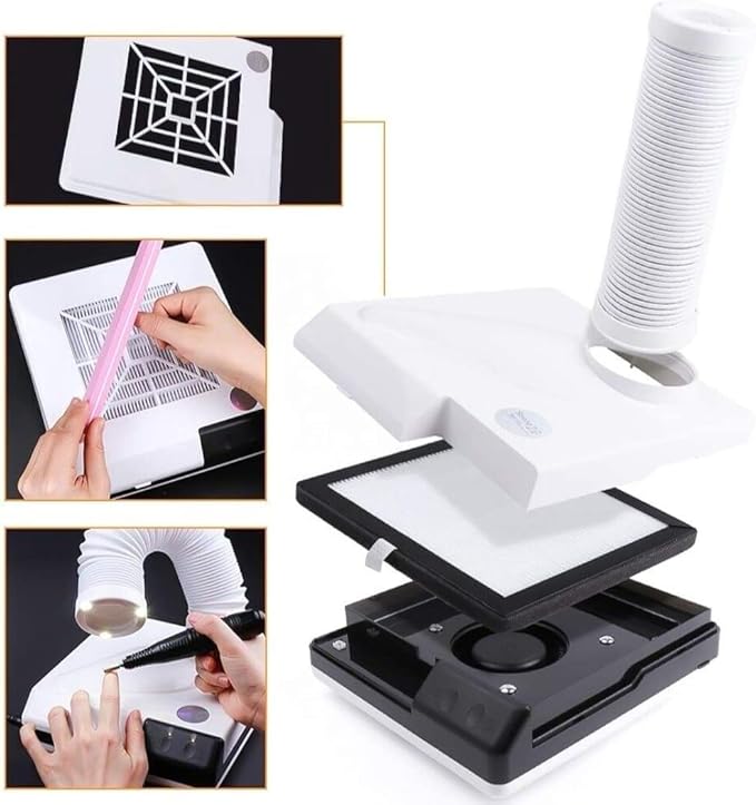 BONEW Global 60W 2 in 1 Powerful Mini Desktop Vacuum Cleaner Instrument Dust Collector Extract Mobile Suction Lab Nail Art Salon Manicure Dust Polishing Clean Tool