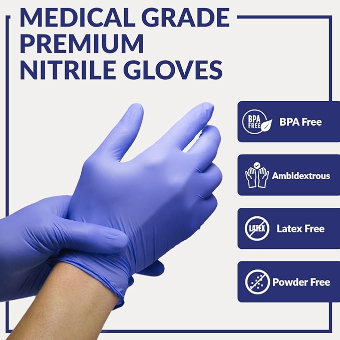 Klex Nitrile Exam Gloves - Medical Grade, Powder Free, Rubber Latex Free, Food Safe, Lavender