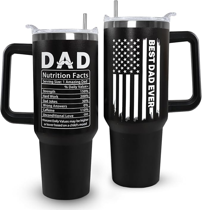 Ceovfoi 40 oz Dad American Flag Tumbler with Handle Lid and Straw,Black Dad Stainless Steel Cups Mug water Botter,Fathers Day Gift For Dad from Gaughter