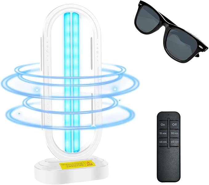 Feefir UV Light Sanitizer,UVC Home Disinfection Device,Portable UV Lamp | 4-Speed Timing and Remote Control ,Ultraviolet Light Sanitizer Effectively Mold Remover and Dust Mites,for Whole Room,White