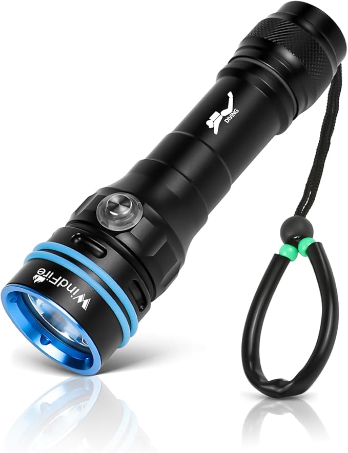 WINDFIRE Scuba Diving Flashlight - Super Bright LED Dive Light, IPX8 Waterproof 50 m Underwater Torch with 4 Modes & Narrow Focus Beam for Night Diving & Snorkeling