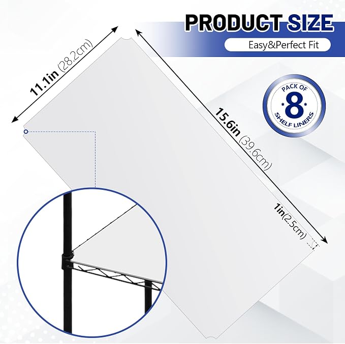 Sliner 8 Pack 11.8 x 16.6 Inch Wire Shelf Liner White Plastic Waterproof Liners for Organizing Metal Rack Shelves, Kitchen Cabinets, Cupboard, Pantry