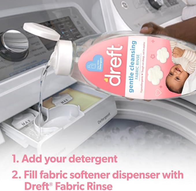 Dreft Newborn Baby Laundry Starter Kit: Newborn Laundry Detergent, Laundry Scent Booster Beads, and Gentle Cleansing Fabric Rinse, Hypoallergenic, Dermatologist Tested on Sensitive Skin