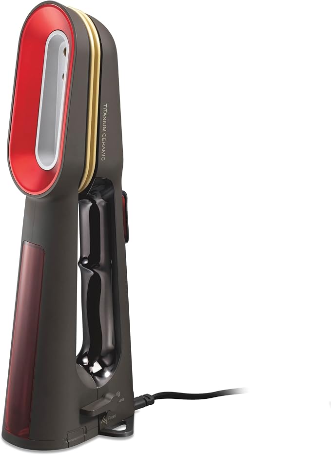 CHI SteamPress 3-in-1 Handheld Garment Steamer & Press Iron for Clothes, Titanium Ceramic Soleplates, 9 Minutes Steaming, 25 Second Fast Heatup, 10’ Cord, Black