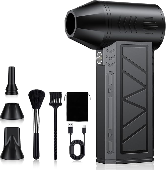 Electric Air Duster, High-Speed Cordless Air Blower with 3 Magnetic Nozzles, 130000RPM Motor, 4 Speeds & LED Light, 5000mAh Rechargeable Battery for Computer, Keyboard, Camera, Car, Home